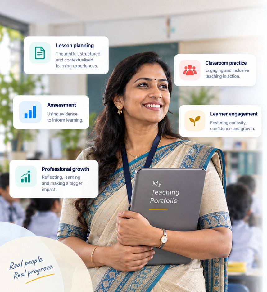 A teacher with her teaching portfolio