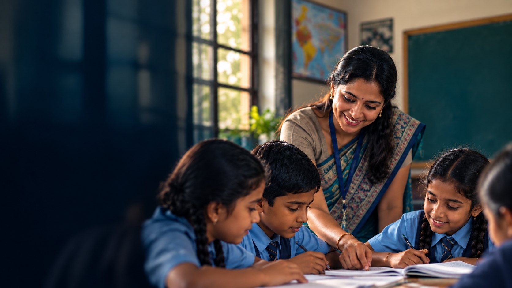 A teacher working with a class